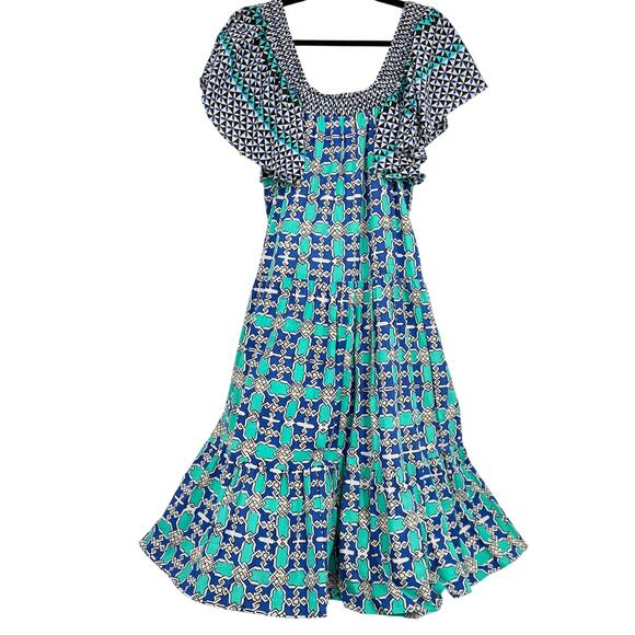 Ro's Garden Jenna Midi Dress Flutter Sleeve Anthropologie Size Medium Summer - Picture 5 of 8